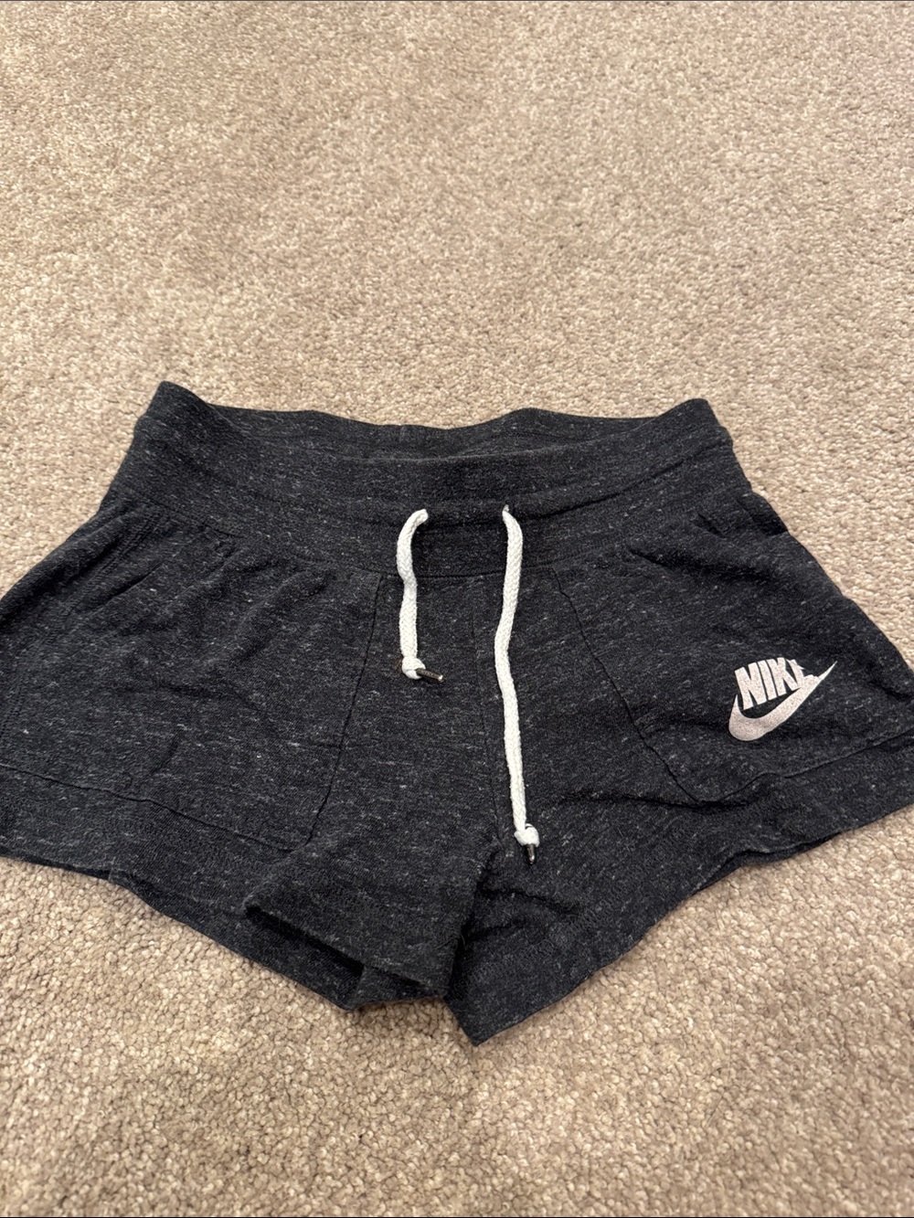 Nike Women's Black Heather Athletic Lounge Shorts with White Drawstring